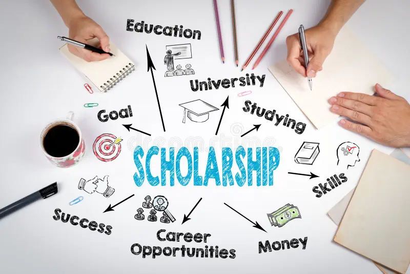 scholarship-concept-chart-keywords-icons-meeting-white-office-table-102962725